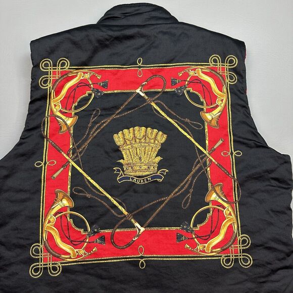 Vintage Lauren Ralph Lauren Vest Womens Medium Reversible Diamond Quilt Crest - Picture 5 of 14